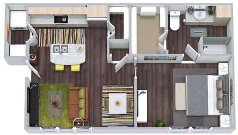 Floor plan for 1 bed, 1 bath, 683 sqft